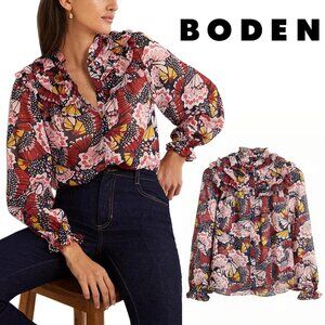 Boden Ruffle Yoke Shirt Blouse Top Size 4 Multi Color Sheer Chiffon T1016 $150